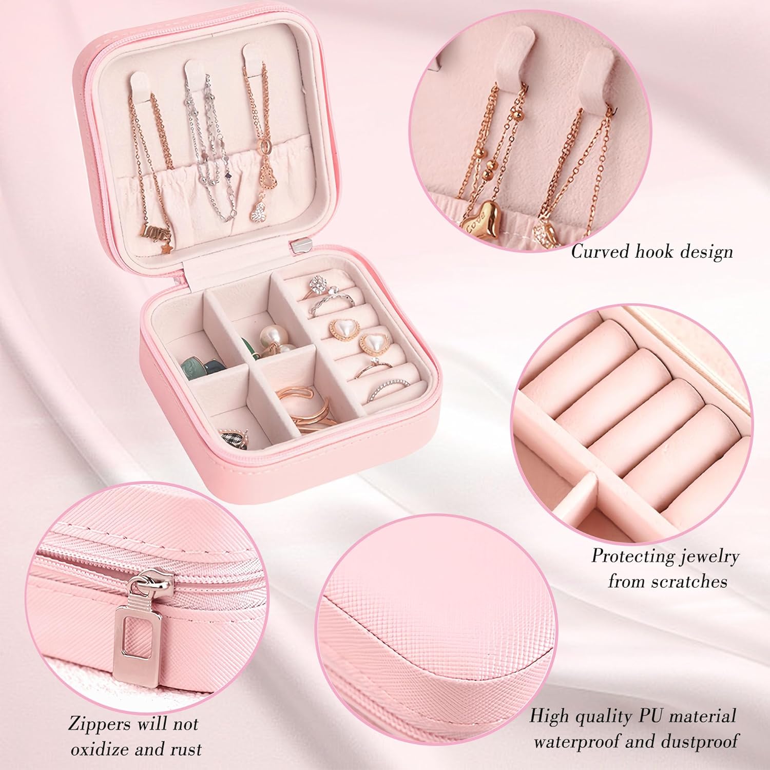 Mini Travel Jewelry Box – PU Leather Organizer for Earrings, Rings & Necklaces