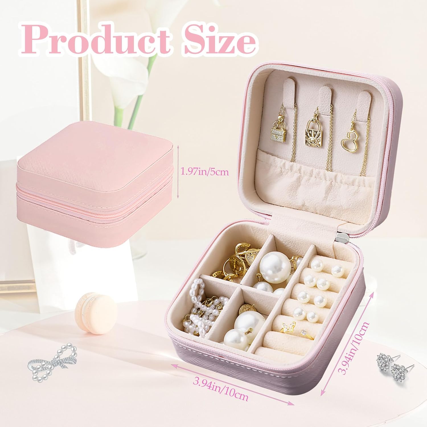 Mini Travel Jewelry Box – PU Leather Organizer for Earrings, Rings & Necklaces