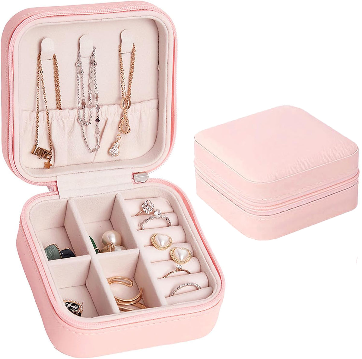 Mini Travel Jewelry Box – PU Leather Organizer for Earrings, Rings & Necklaces