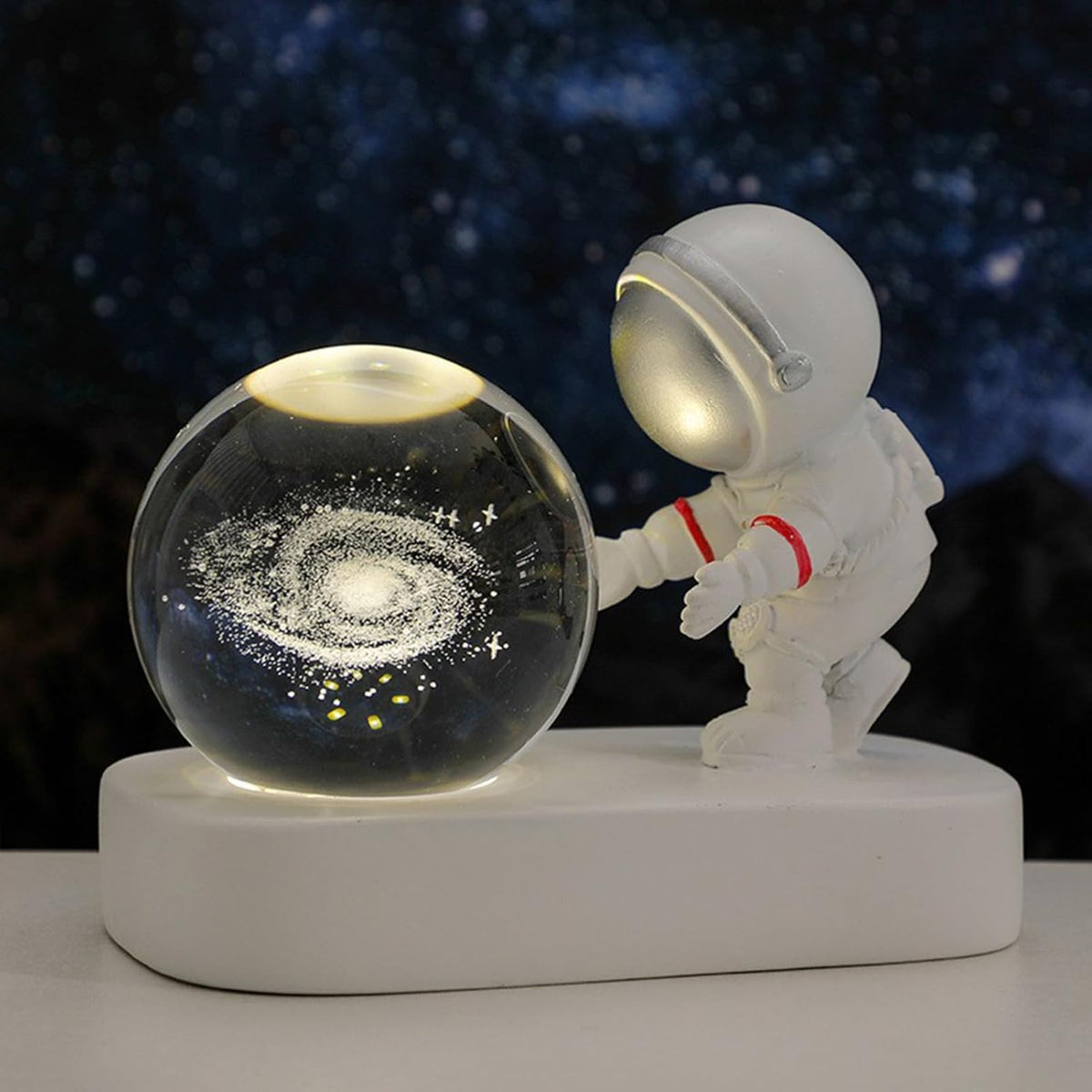 3D Galaxy Crystal Ball Astronaut Night Light – LED Space Lamp with Warm Glow