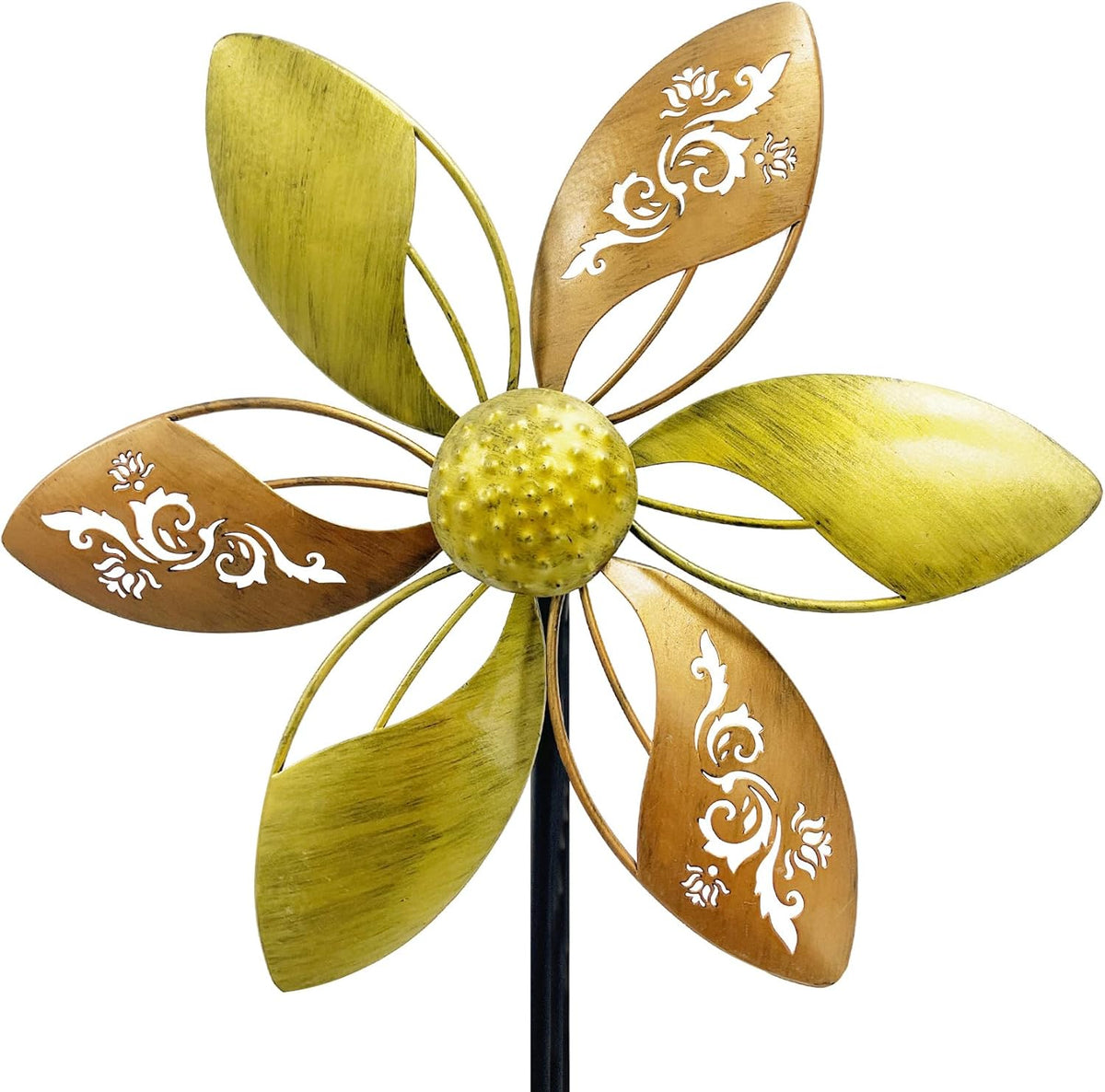 Metal Garden Wind Spinner – 37" Kinetic Outdoor Yard Pinwheel with Laser-Cut Floral Design