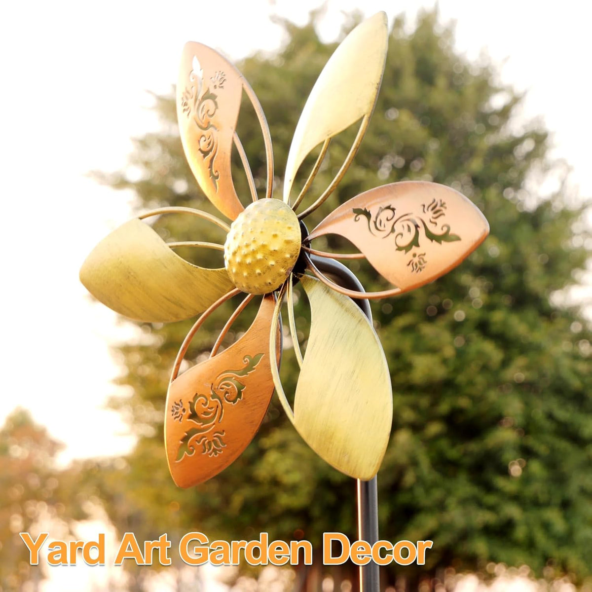 Metal Garden Wind Spinner – 37" Kinetic Outdoor Yard Pinwheel with Laser-Cut Floral Design