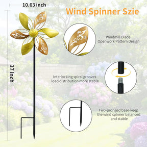 Metal Garden Wind Spinner – 37" Kinetic Outdoor Yard Pinwheel with Laser-Cut Floral Design