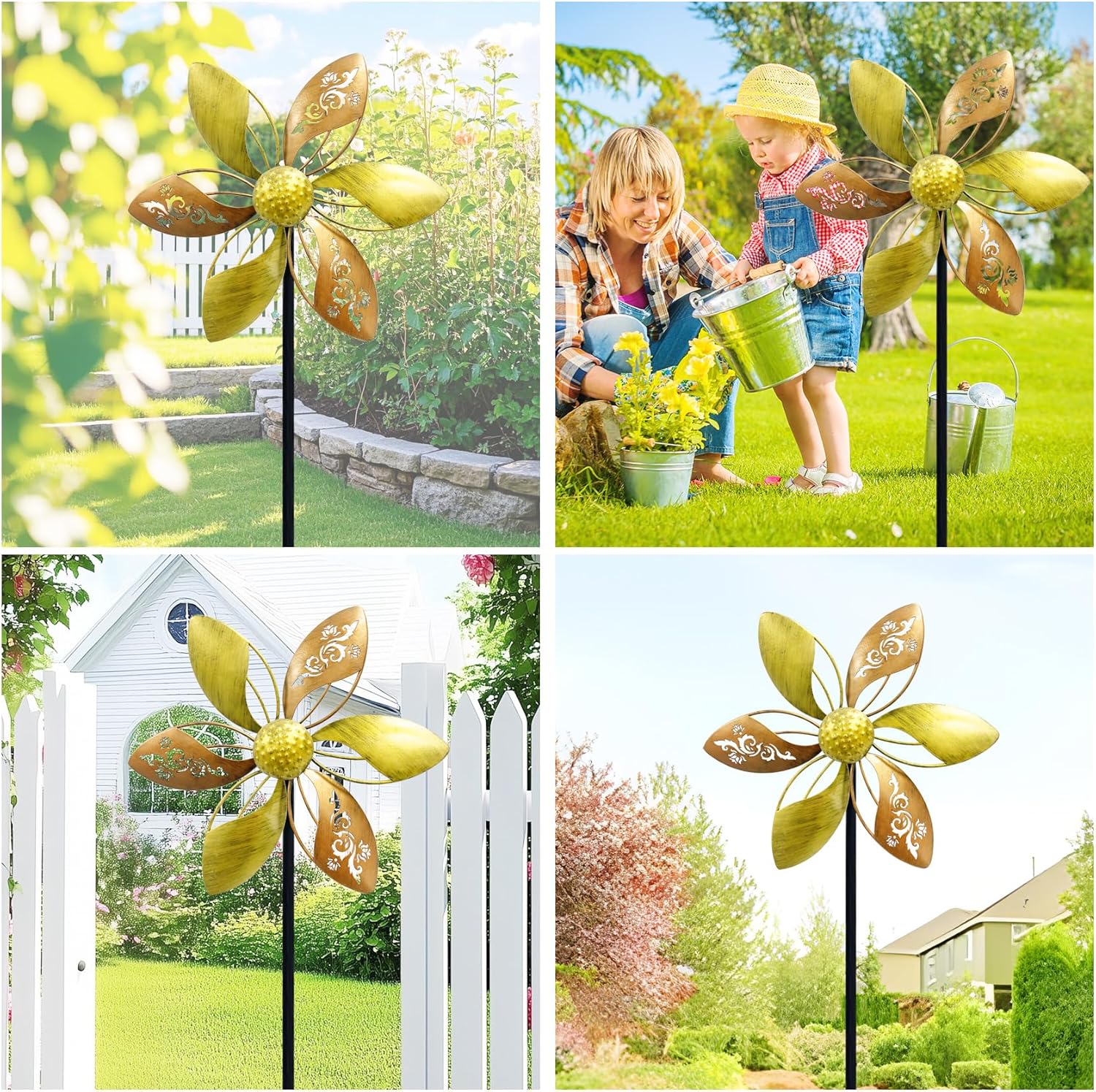 Metal Garden Wind Spinner – 37" Kinetic Outdoor Yard Pinwheel with Laser-Cut Floral Design