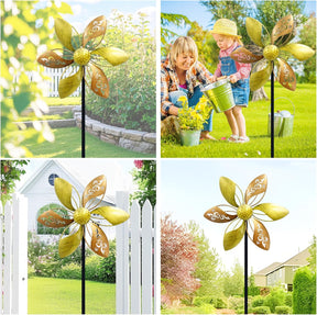 Metal Garden Wind Spinner – 37" Kinetic Outdoor Yard Pinwheel with Laser-Cut Floral Design