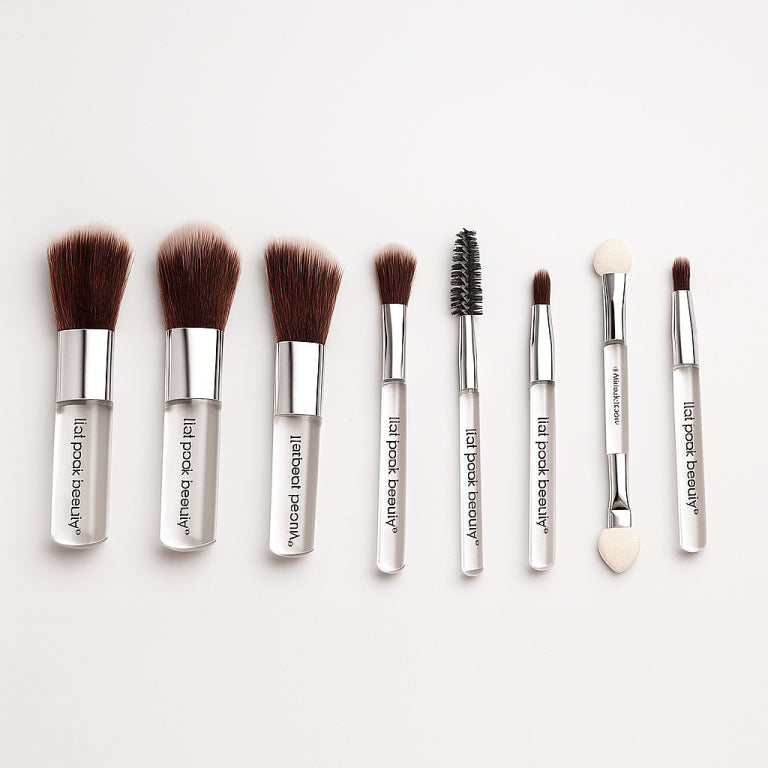 8pc Mini Travel Makeup Brush & Tweezers Set – Flat Pack Beauty, Vegan & Cruelty-Free