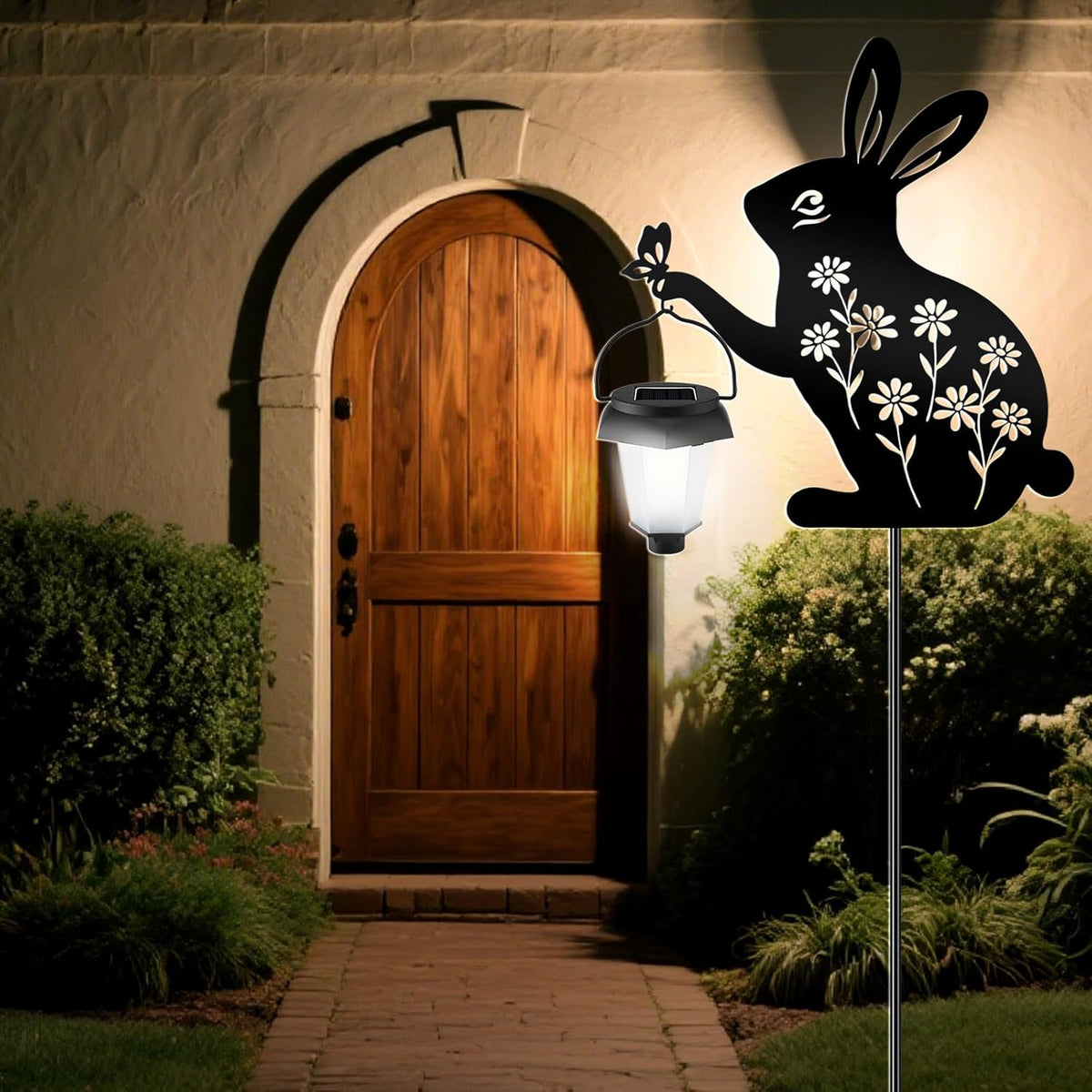 Black Rabbit Solar Garden Lantern – LED Lighted Bunny Yard Stake, 47.2" Tall