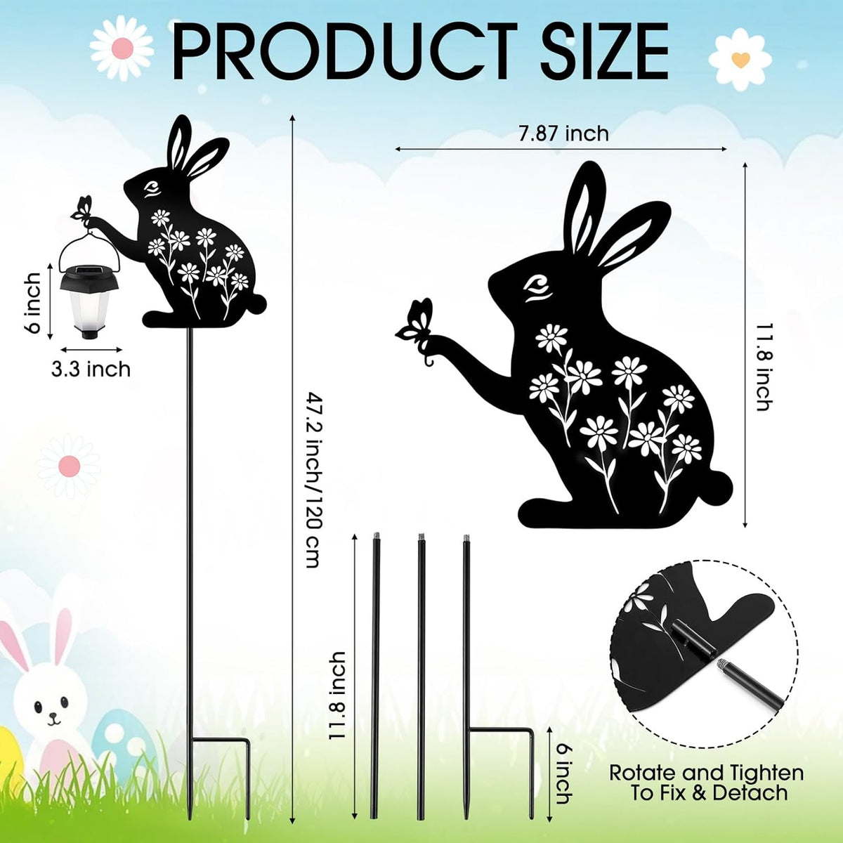 Black Rabbit Solar Garden Lantern – LED Lighted Bunny Yard Stake, 47.2" Tall