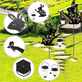 Black Rabbit Solar Garden Lantern – LED Lighted Bunny Yard Stake, 47.2" Tall