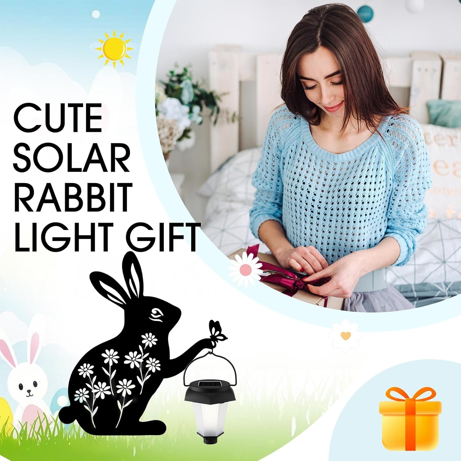 Black Rabbit Solar Garden Lantern – LED Lighted Bunny Yard Stake, 47.2" Tall