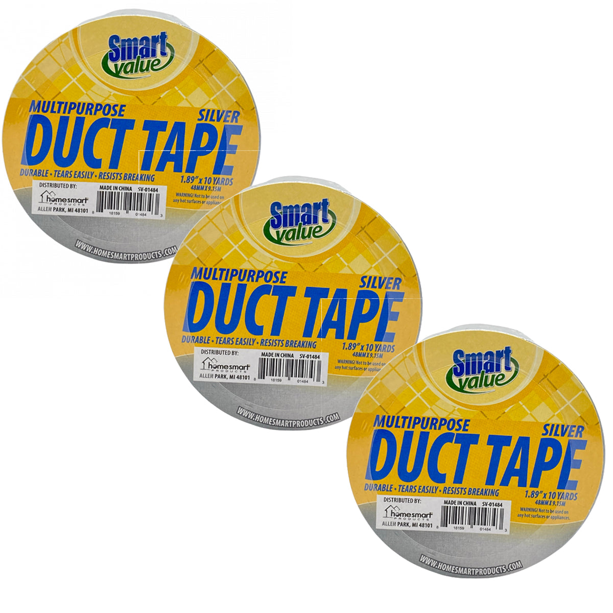 3pk Smart Value Duct Tape – Silver Multipurpose Tape, 1.89" x 10 Yards