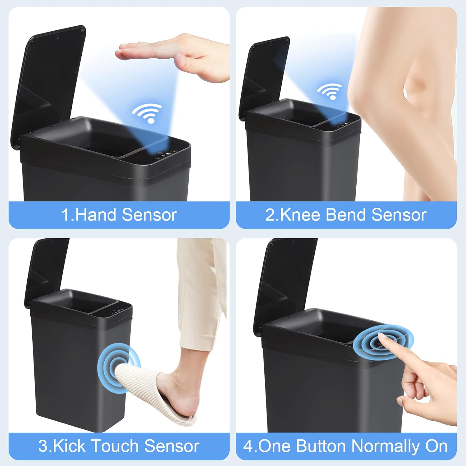 2pk Automatic Touchless Trash Can – 2.2 Gallon Motionless Bin with Lid