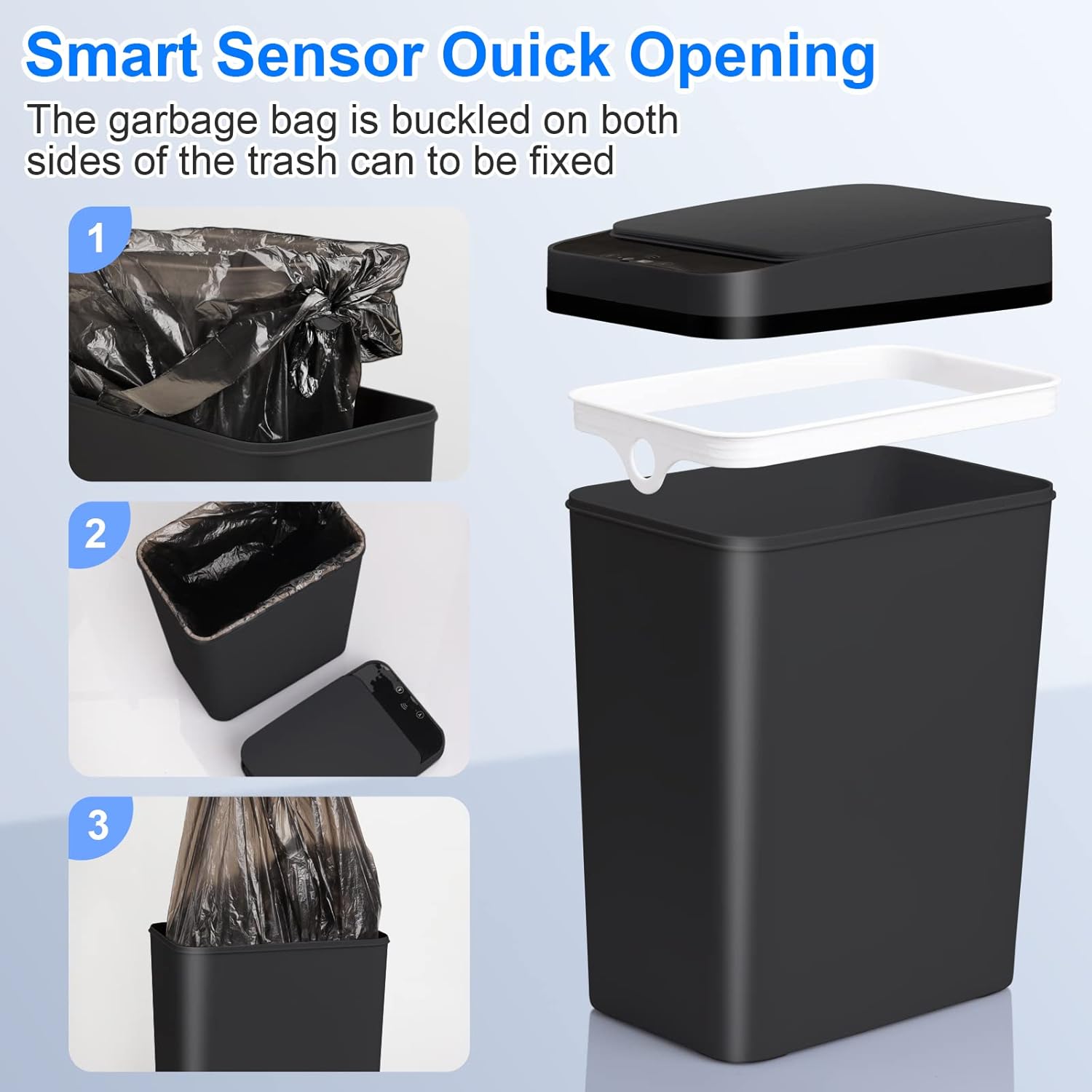 2pk Automatic Touchless Trash Can – 2.2 Gallon Motionless Bin with Lid