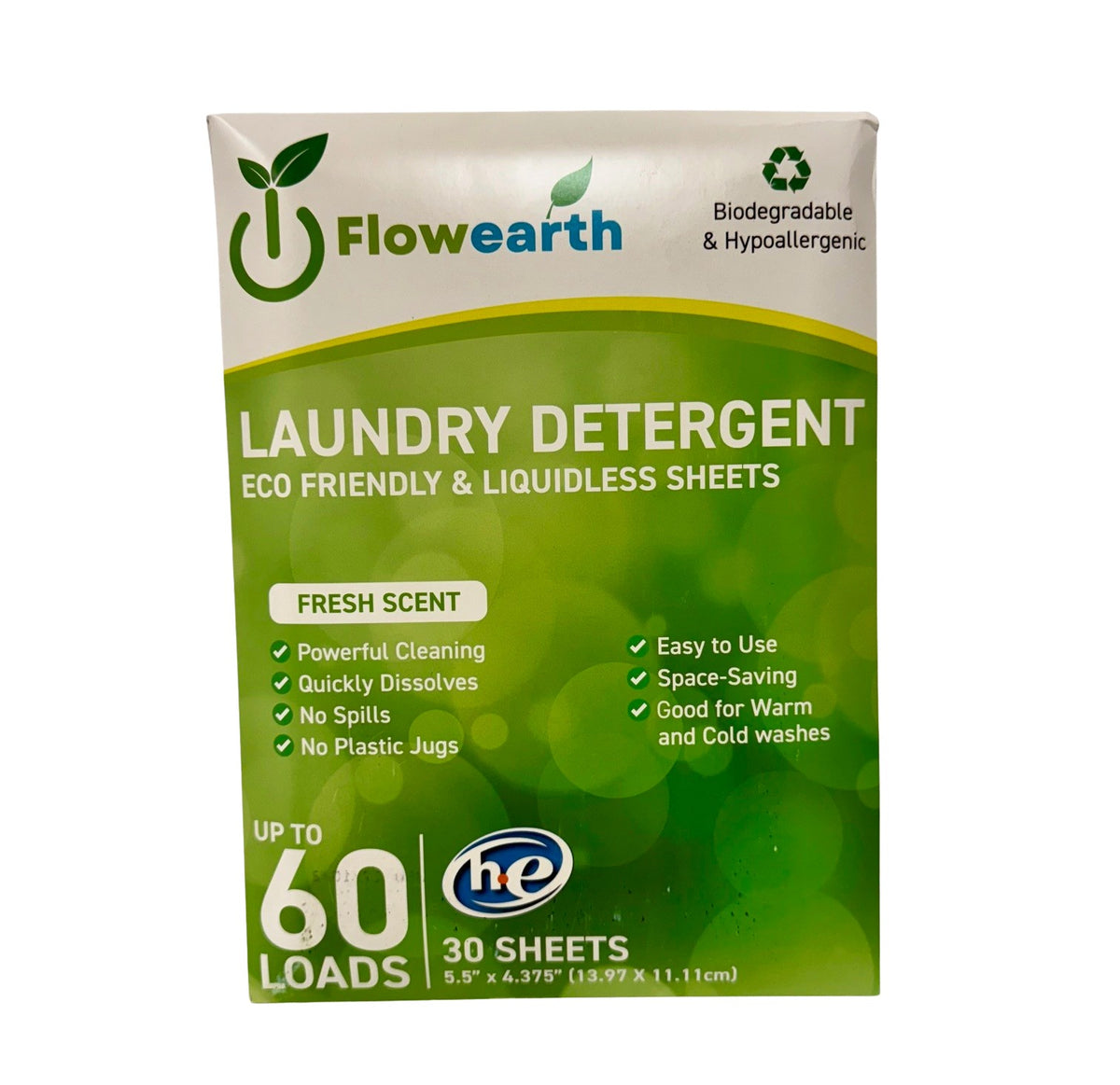 Flowearth Laundry Detergent Sheets – Fresh Scent, 30 Sheets (Up to 60 Loads)