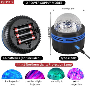 4-in-1 Northern Lights & Ocean Wave Projector – 28 Galaxy Effects, USB-C or AA Power