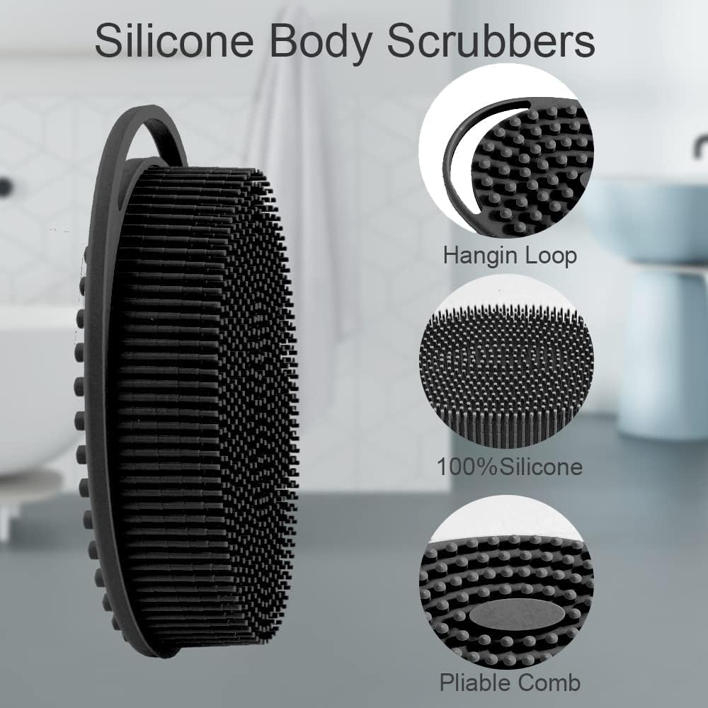 Soft Silicone Body Scrubber – 2-Pack (Black & Green), Double-Sided for Sensitive Skin