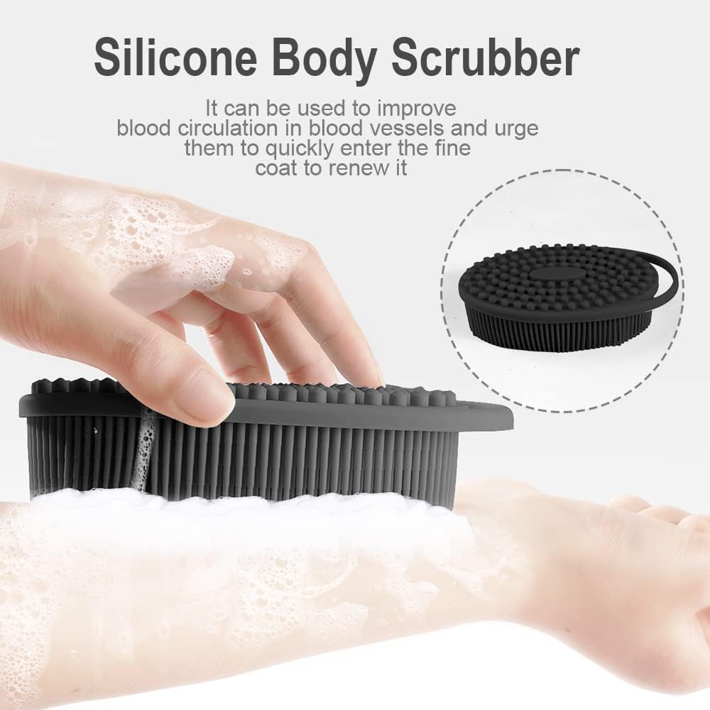 Soft Silicone Body Scrubber – 2-Pack (Black & Green), Double-Sided for Sensitive Skin