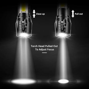 4pk USB Rechargeable Flashlights – 3 Modes, Zoomable LED with COB Side Light