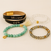 Intension Bracelet Set – 4-Piece Mindful Stack with Leather Wrap & Beads