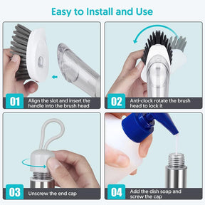 Leak-Proof Soap Dispensing Dish Brush with Holder & 3 Refill Heads