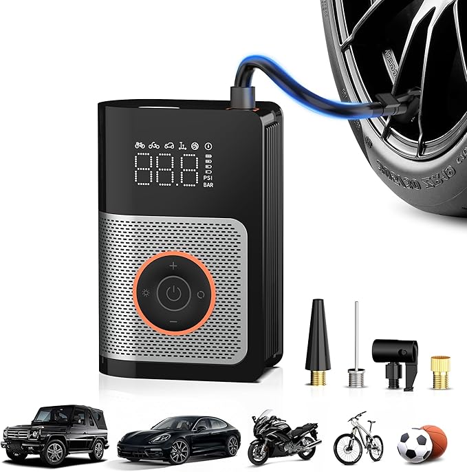 Portable Tire Inflator Air Compressor – 160 PSI with Gauge, Memory & Power Bank