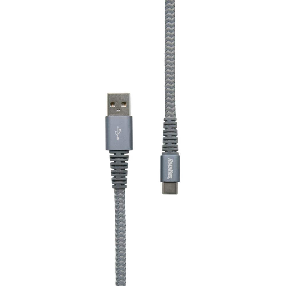 RoadKing 6 ft. Heavy-Duty USB-C Charge & Sync Cable – Silver Nylon Braided