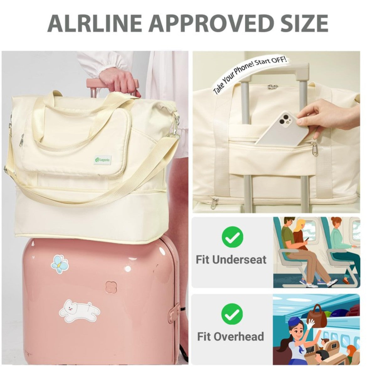 collapsible travel duffel bags Lugarts Foldable Travel Duffel Bag – Beige Expandable Water-Resistant