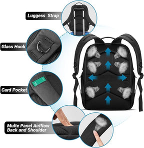 Lugarts Travel Laptop Backpack – Slim Waterproof Black Bag with Double Laptop Compartments
