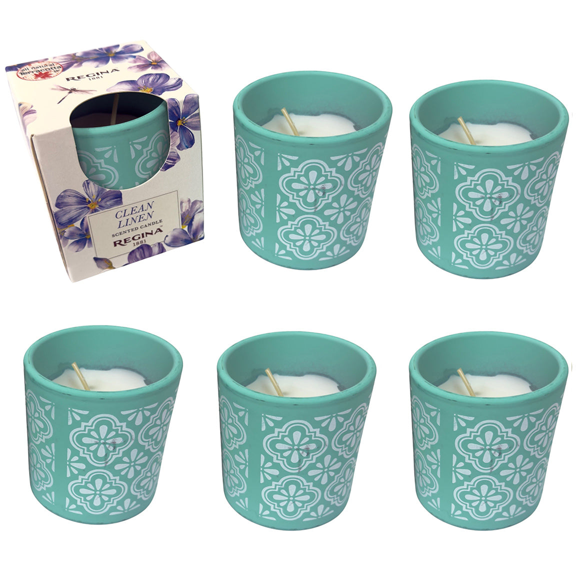 6pk Regina Scented Candle – 4.6 oz Terracotta Jar – Multiple Fragrances