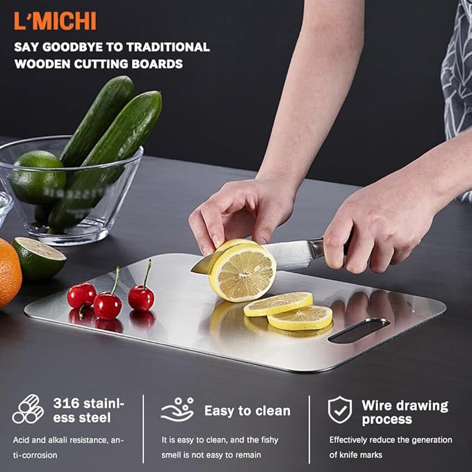 Stainless Steel Cutting Board – 11.4″ x 7.9″ – 316 Food Grade with Titanium Reinforcement