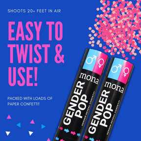 6pk Mona Gender Reveal Confetti Cannon – Baby Gender Reveal Party Supplies Kit
