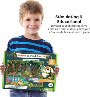 Search & Find Kids Jigsaw Puzzle – 80-Piece Jungle Rainforest Learning Puzzle