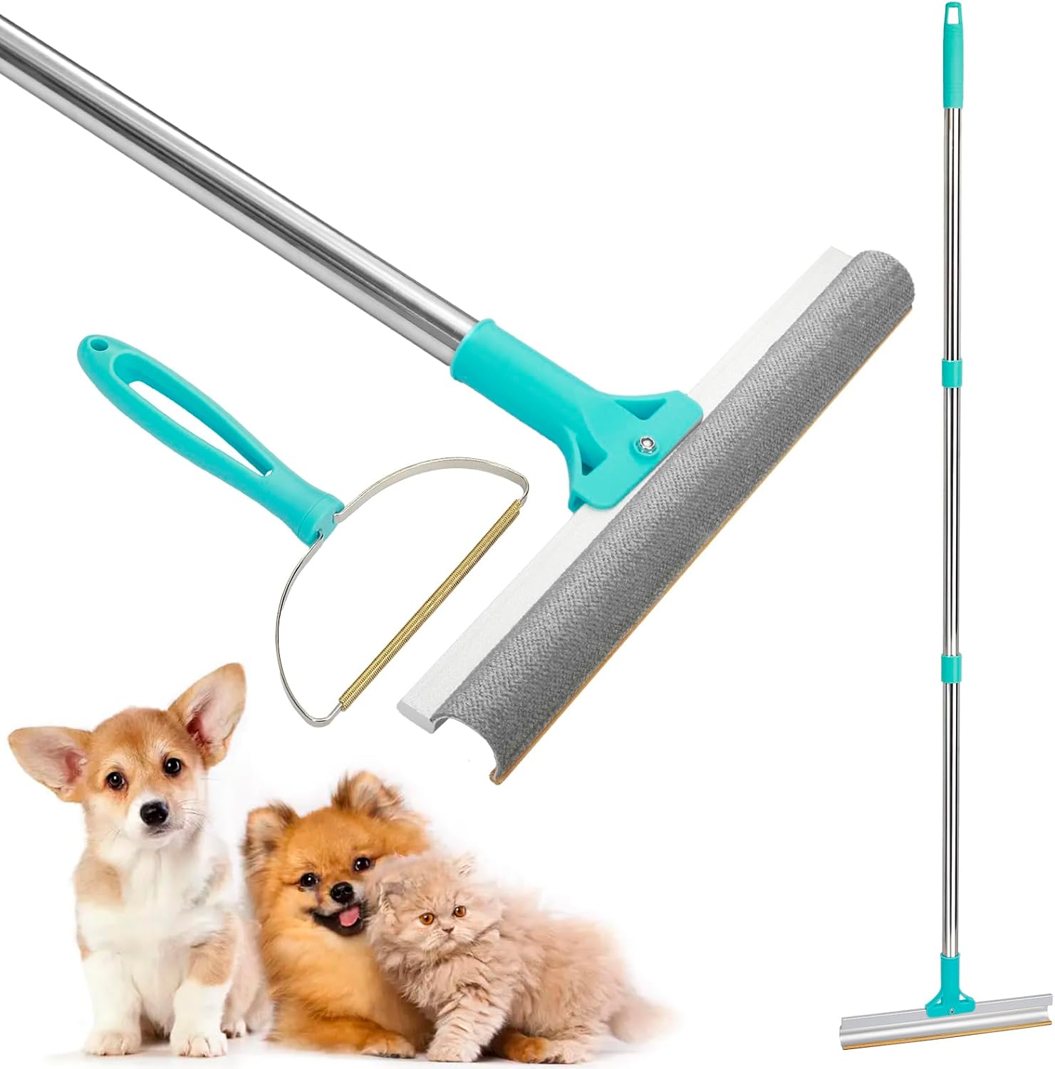 Carpet Rake for Pet Hair Removal – Adjustable 2-in-1 Long Handle & Min