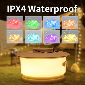 Camping String Lights Outdoor – Portable Rechargeable Tent Lamp, 33ft Colorful LED