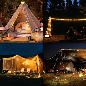 Camping String Lights Outdoor – Portable Rechargeable Tent Lamp, 33ft Colorful LED