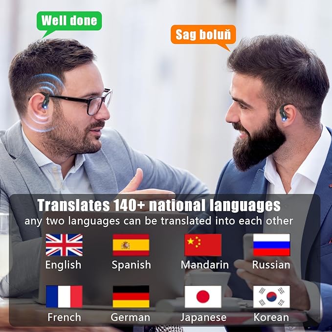 AI Real-Time Translation Earbuds – 144 Languages, Two-Way Bluetooth Translator, HD Sound
