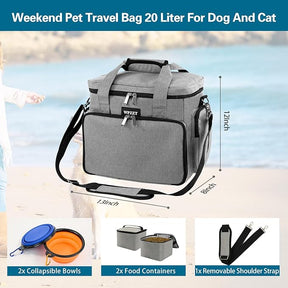 Dog Travel Bag – 20L Pet Travel Set with Bowls, Food Carriers & Feeding Mat – Airline Approved
