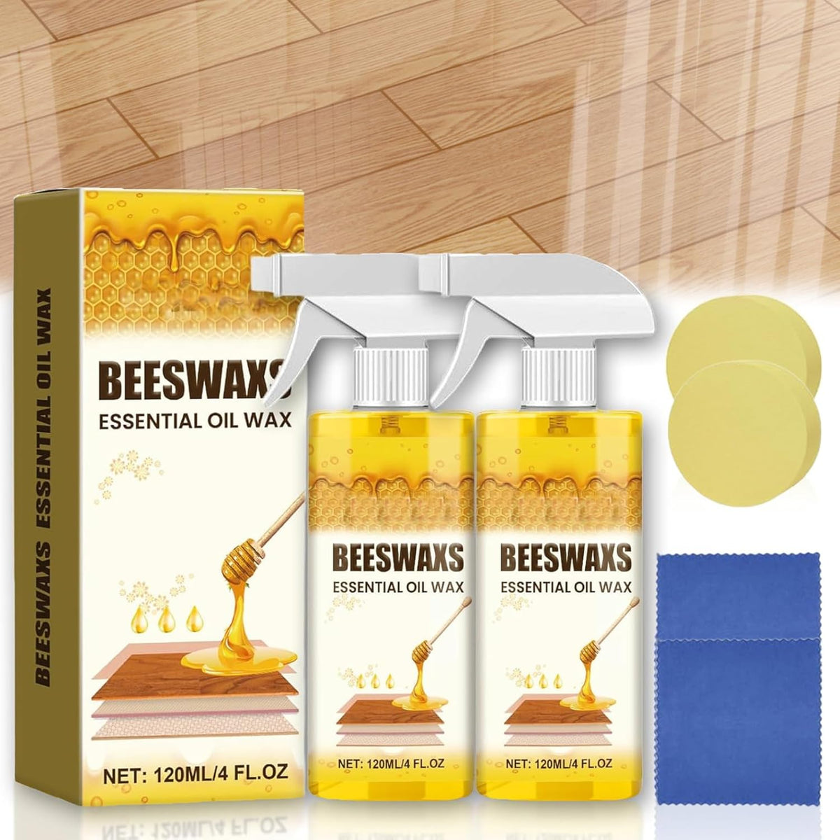 2pcs Natural Beeswax Furniture & Floor Care Spray – 2-in-1 Cleaner & Restorer