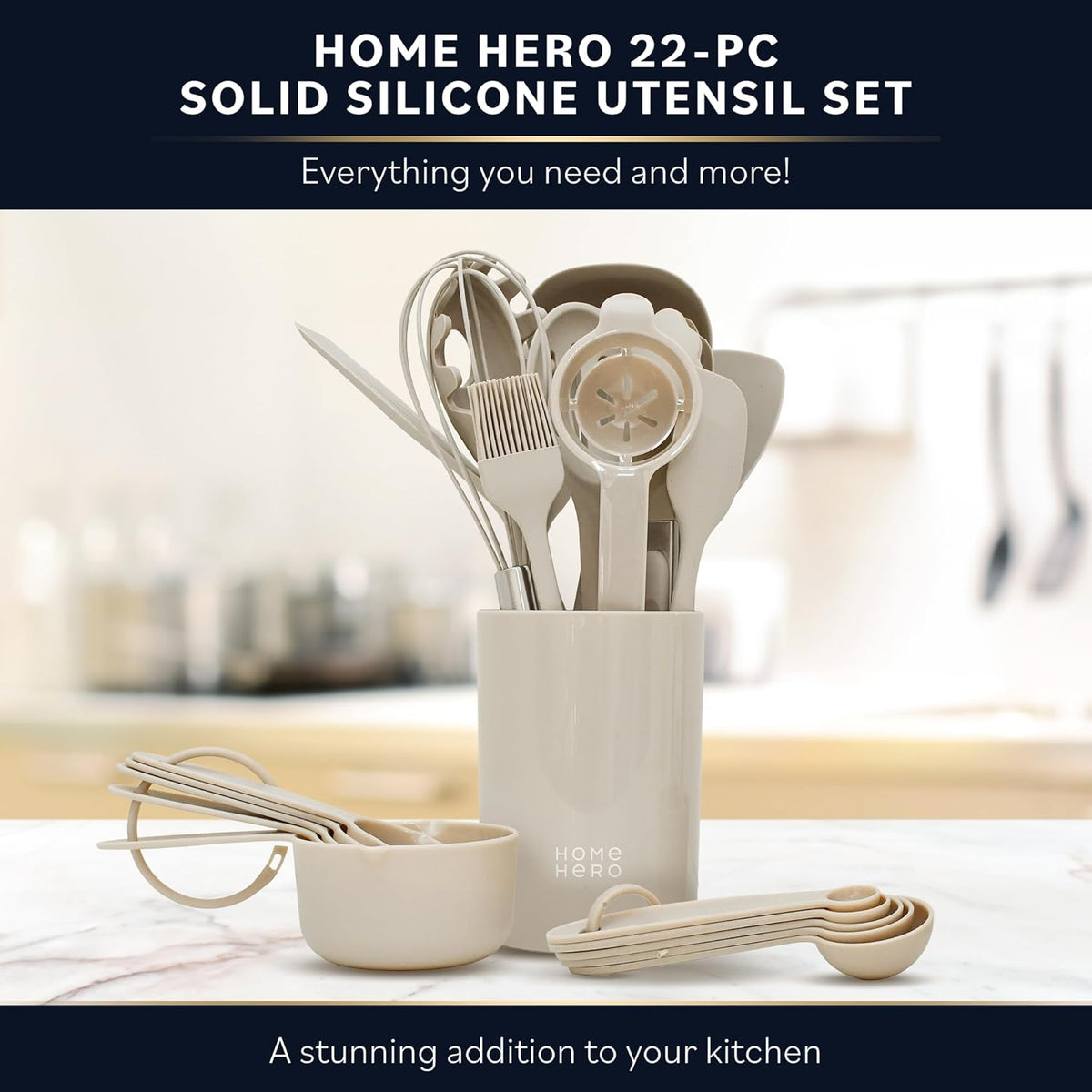 Home Hero 22-Piece Silicone Kitchen Utensils Set with Holder