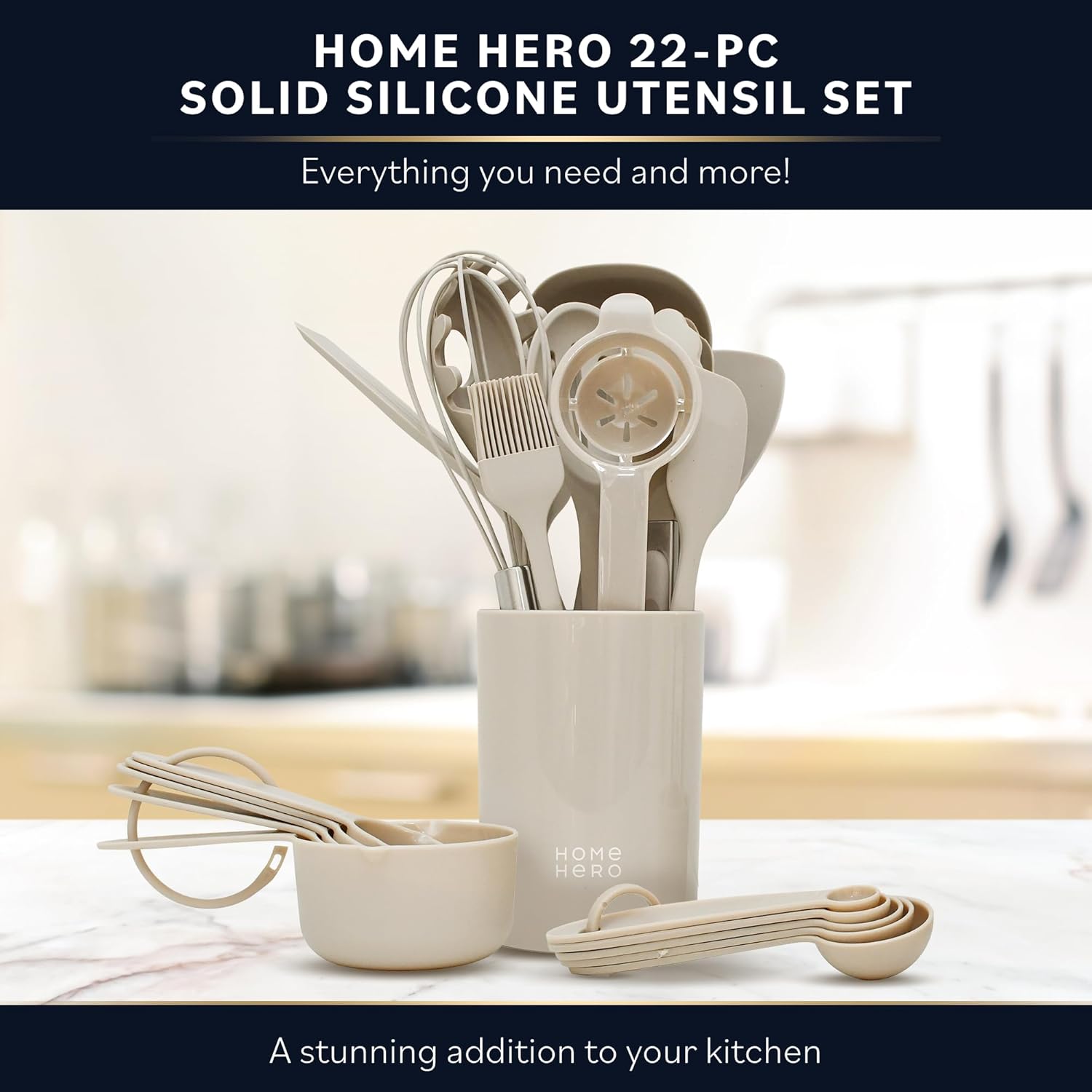 Home Hero 22-Piece Silicone Kitchen Utensils Set with Holder