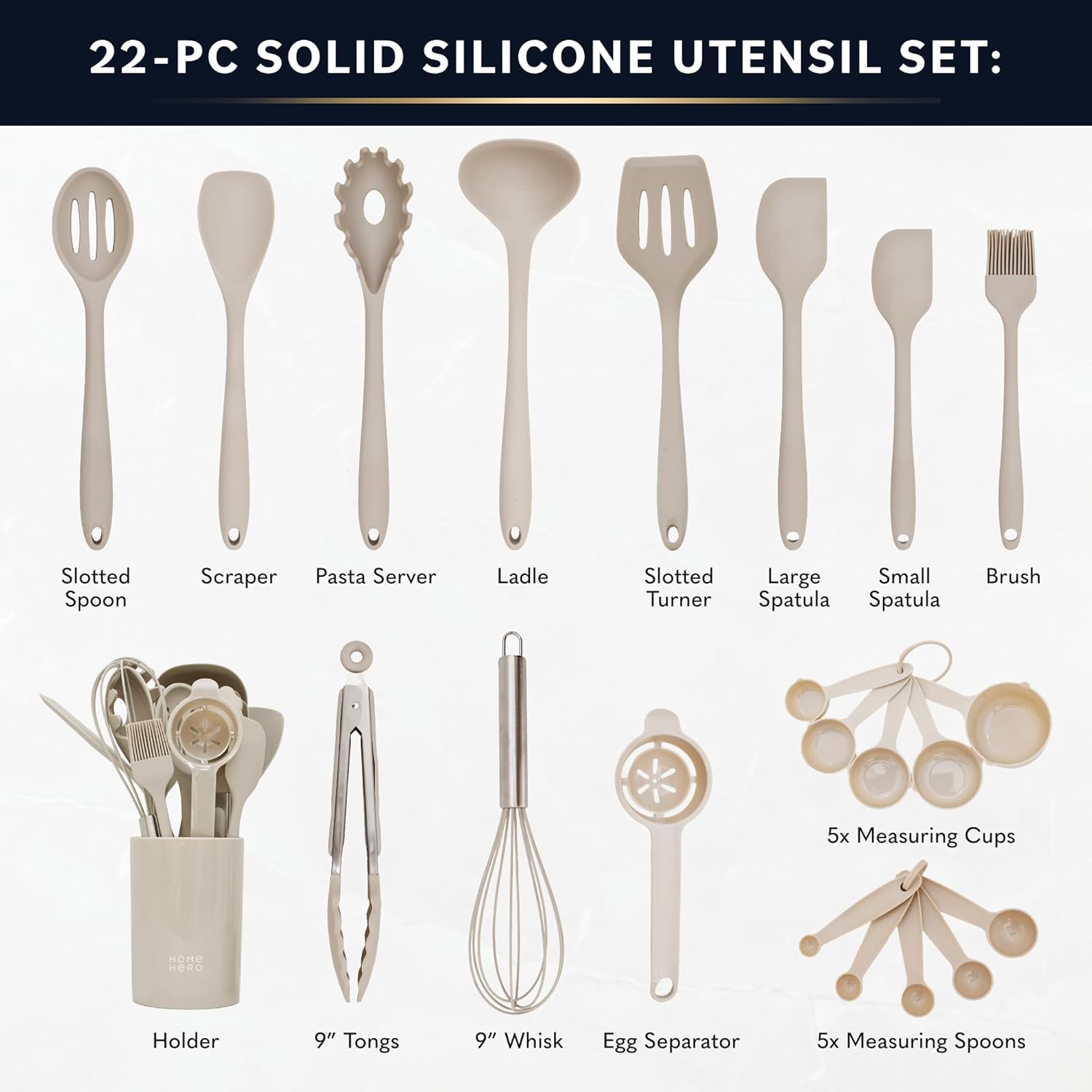 Home Hero 22-Piece Silicone Kitchen Utensils Set with Holder
