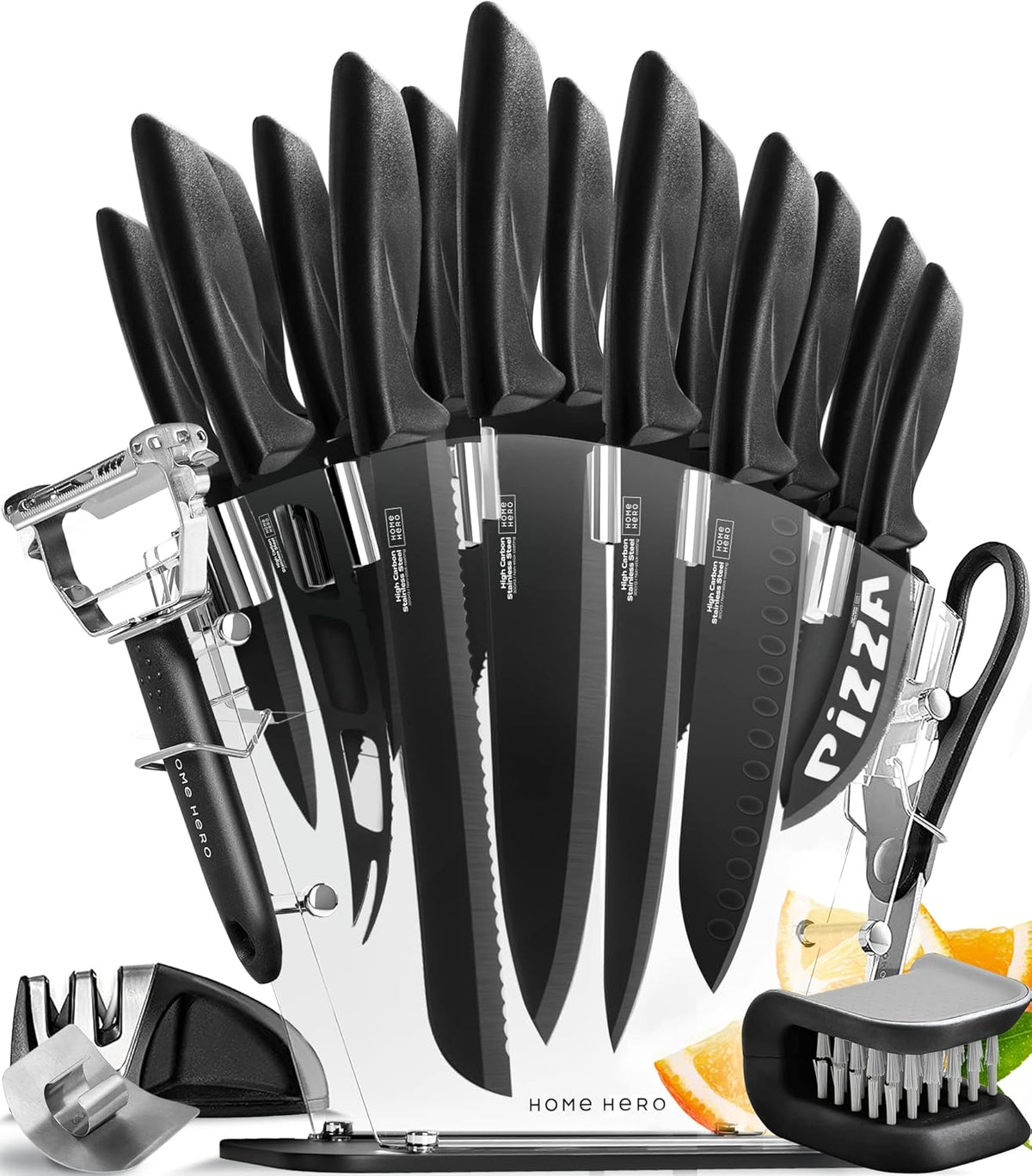Home Hero 20-Piece Kitchen Knife Set with Block & Built-In Sharpener