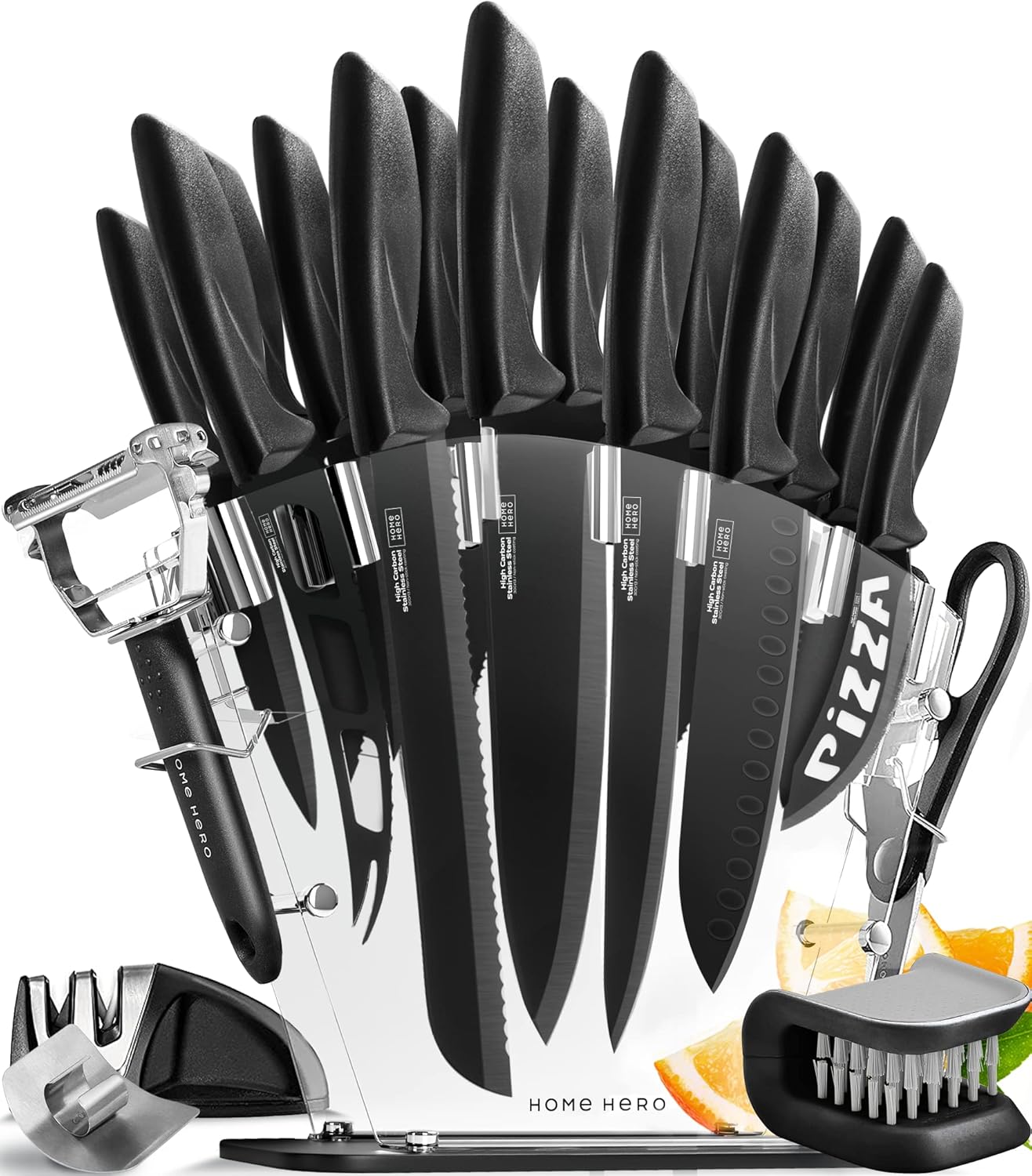Home Hero 20-Piece Kitchen Knife Set with Block & Built-In Sharpener