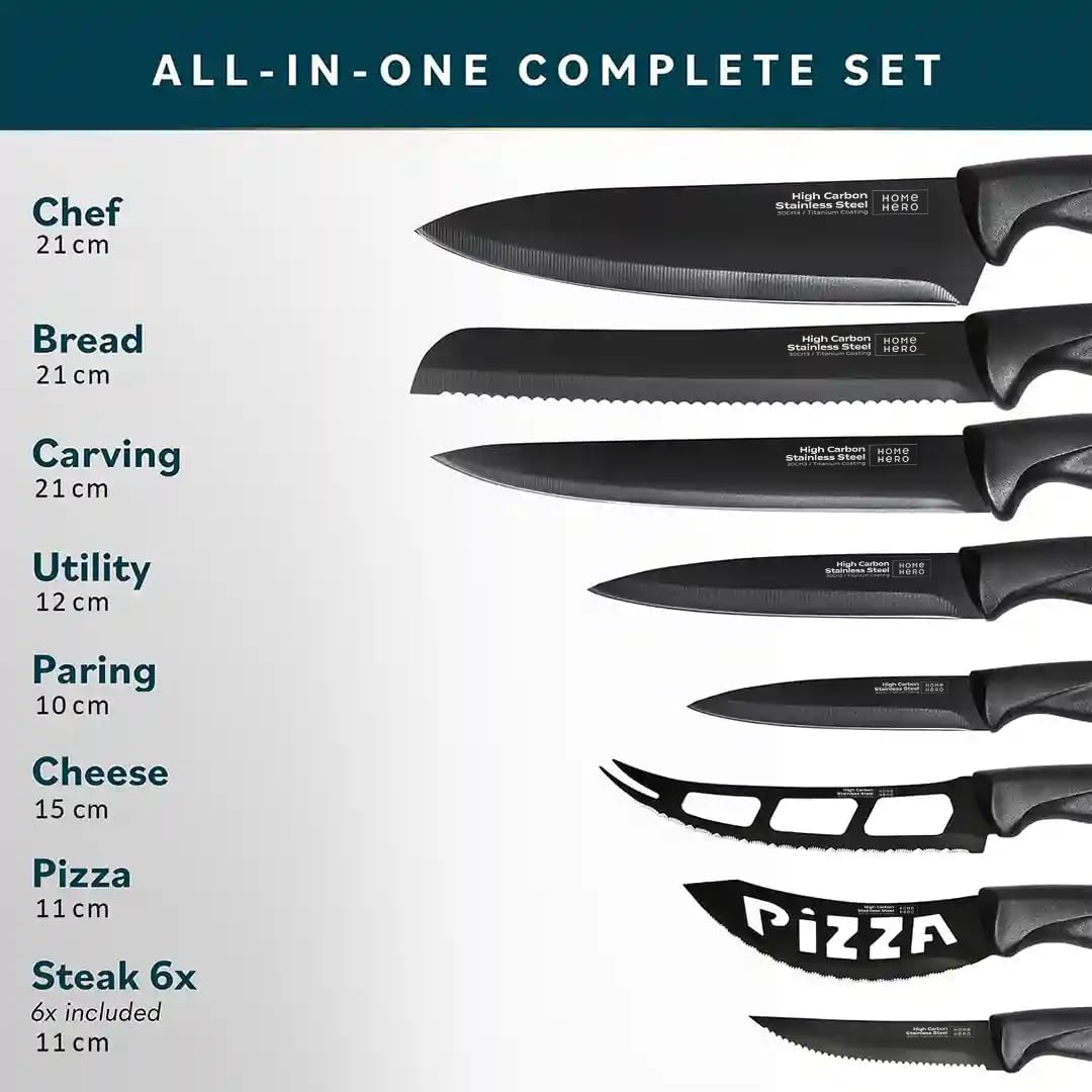 Home Hero 20-Piece Kitchen Knife Set with Block & Built-In Sharpener