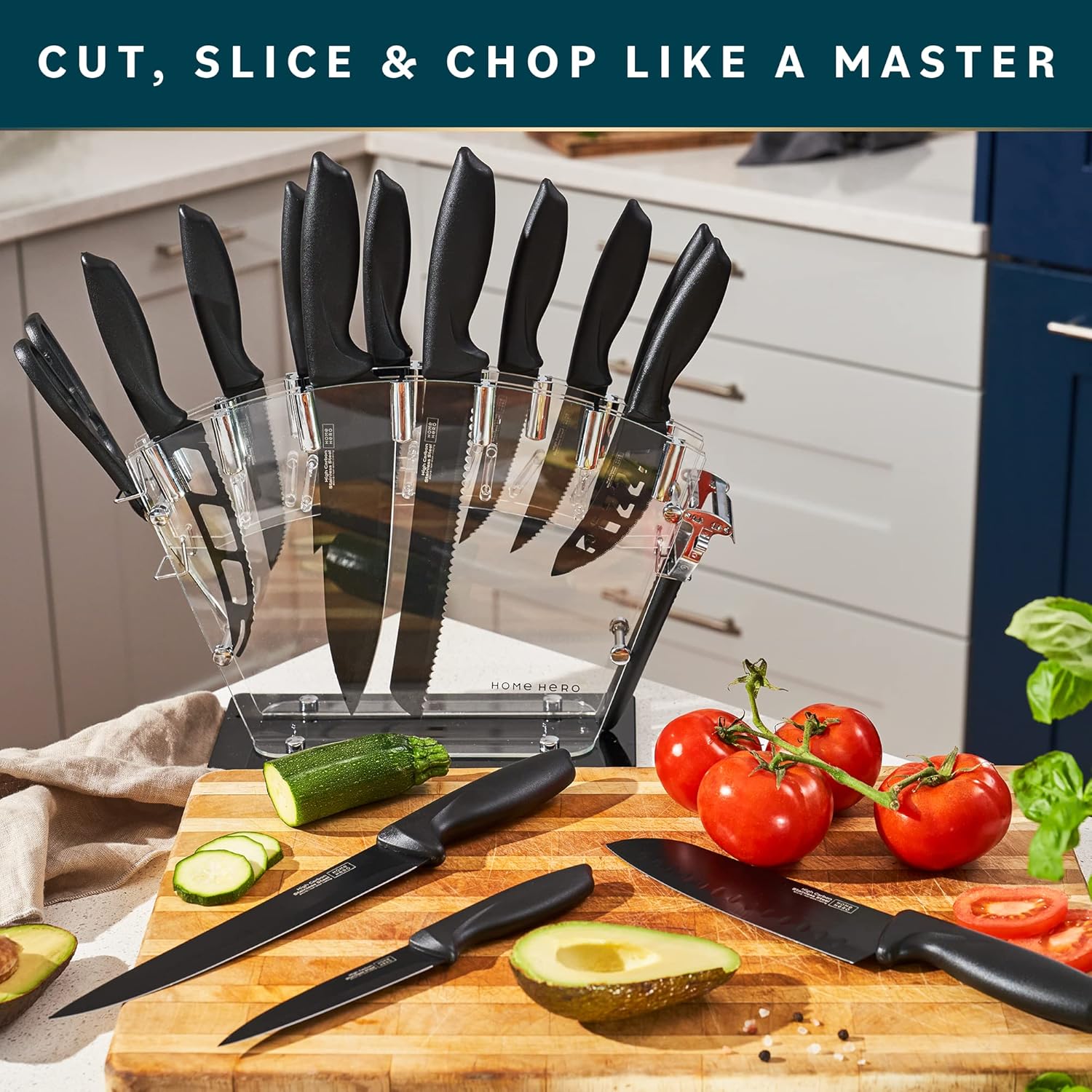 Home Hero 20-Piece Kitchen Knife Set with Block & Built-In Sharpener