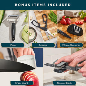 Home Hero 20-Piece Kitchen Knife Set with Block & Built-In Sharpener