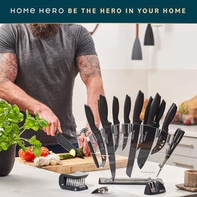 Home Hero 20-Piece Kitchen Knife Set with Block & Built-In Sharpener