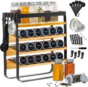 Home Hero Spice Rack Organizer – 24 Jars, 3 Tier Wooden & Iron Rack with 250 Labels
