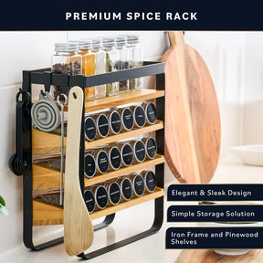 Home Hero Spice Rack Organizer – 24 Jars, 3 Tier Wooden & Iron Rack with 250 Labels