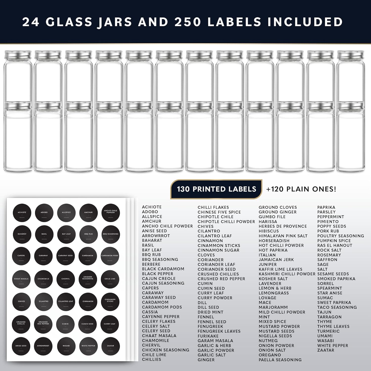 Home Hero Spice Rack Organizer – 24 Jars, 3 Tier Wooden & Iron Rack with 250 Labels